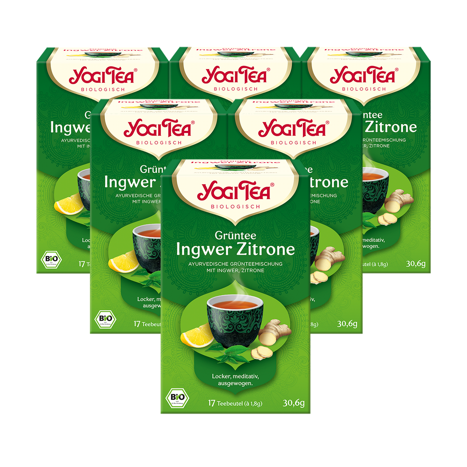 6x BIO YOGI TEA Grüntee Ingwer Zitrone | 6 x 30,6g 